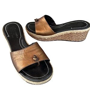 Donald J. Pliner SYA Platform Wedge Slides Bronze Leather